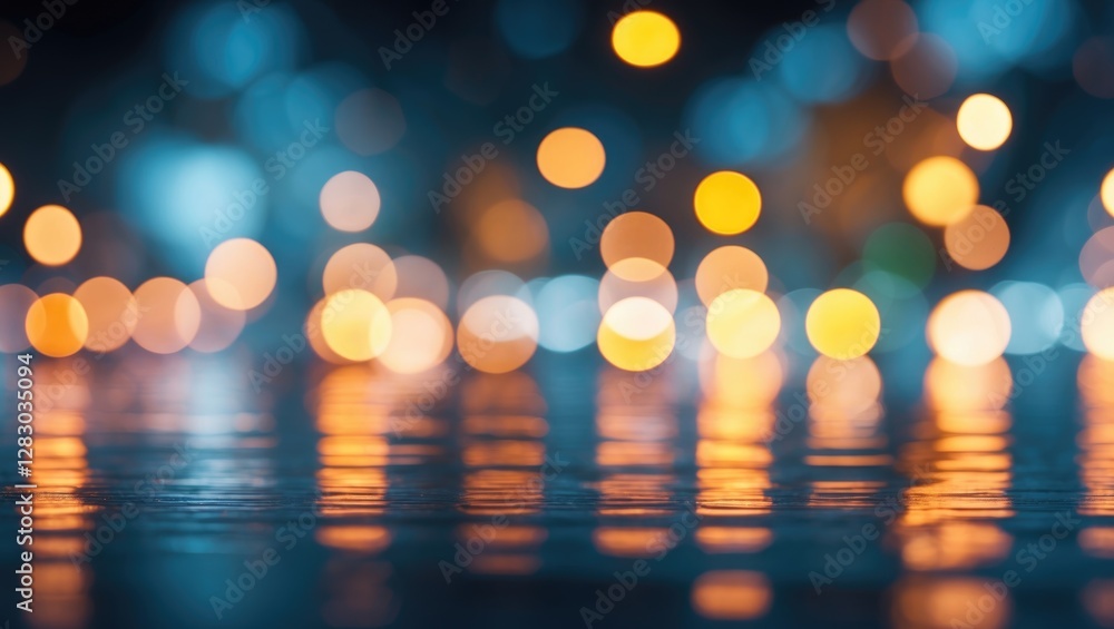 Aufkleber abstract blurred background with colorful glowing bokeh lights and reflections on water surface in u