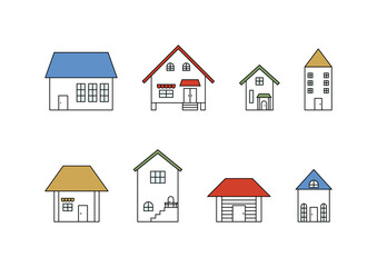 カラフルな屋根の建物イラスト