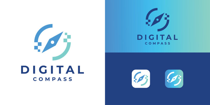 Modern digital compass logo template. North tech logo design vector.