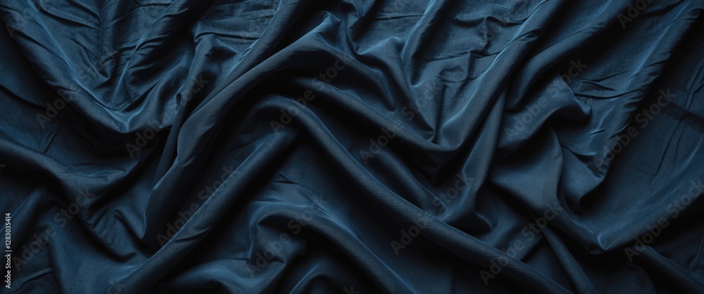 Poster Elegant black fabric texture featuring soft creases ideal for backgrounds and design projects, showcasing luxurious silk or linen appearance.