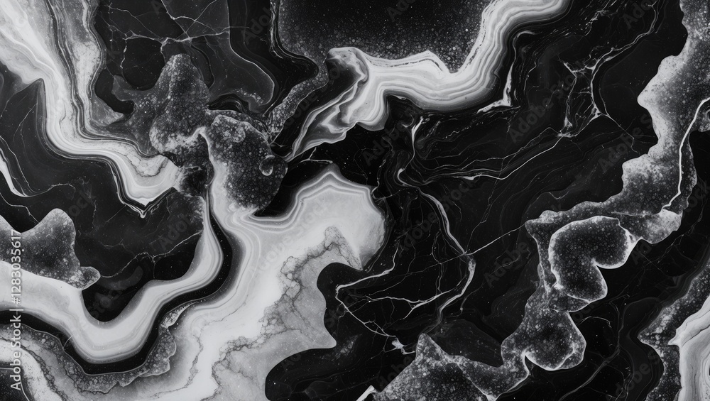 Poster elegant black and white marble texture showcasing natural swirling patterns suitable for backgrounds