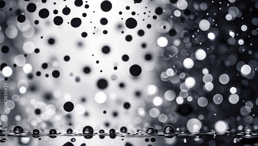Poster Black and white bokeh background with blurred circles creating an abstract artistic effect suitable for various design projects.