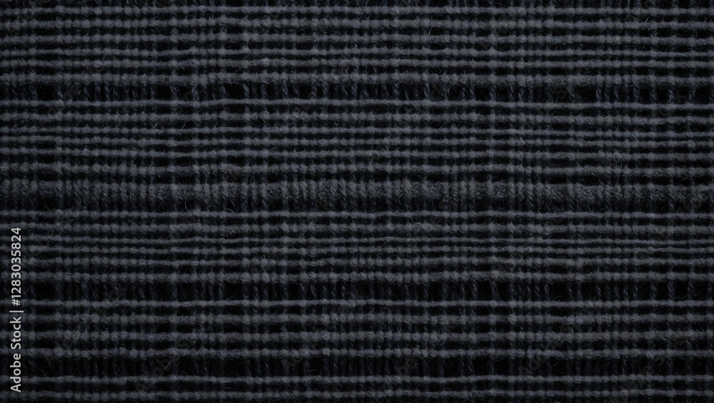Aufkleber Black woven fabric texture with tweed pattern showcasing intricate horizontal lines and twill weave in closeup detail.