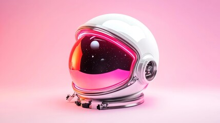 Sleek Space Helmet with Glowing Visor and Starry Background. Generative AI