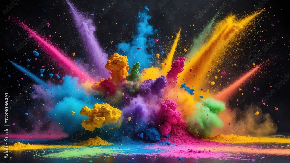 Aufkleber vibrant multicolor powder explosion creating an abstract cloud on a dark background showcasing dynam