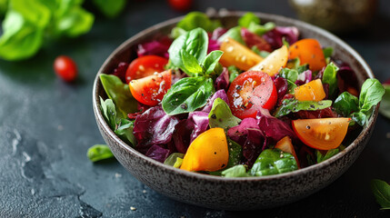 Laxative, Colorful salad rich in fiber, beautifully displayed, high fidelity image for food and health-related content.