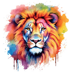 Colorful Lion Illustration Vector Watercolor Sublimation Clipart
