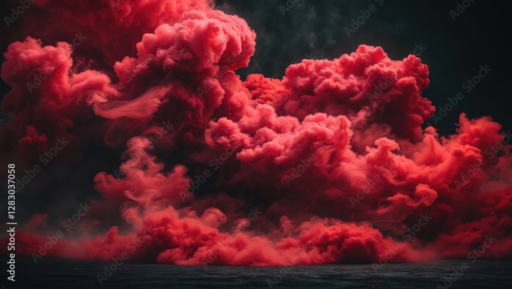 Poster red smoke clouds filling the dark background creating a dramatic and intense atmosphere in an abstra