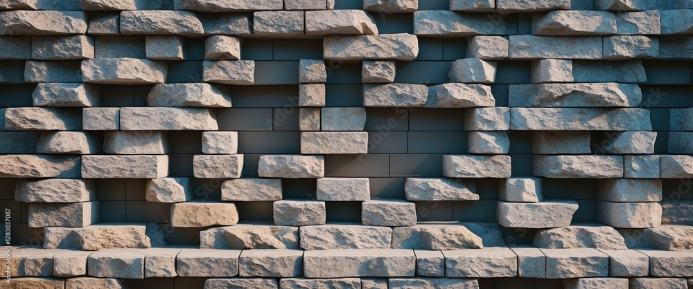 Poster textured stone wall background with uneven rectangular blocks creating a rustic and natural appearan