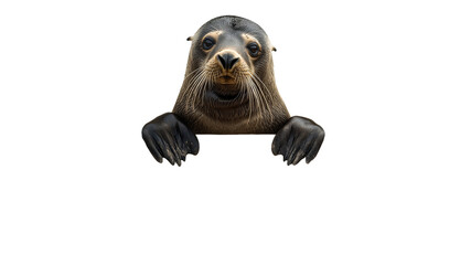 Curious sea lion peeks over a surface