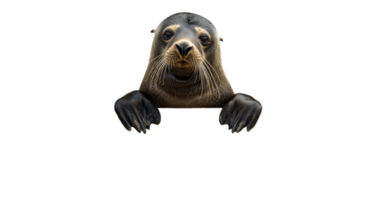 Curious sea lion peeks over a surface