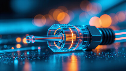 Futuristic Fiber Optic Cable with Glowing Data Transmission