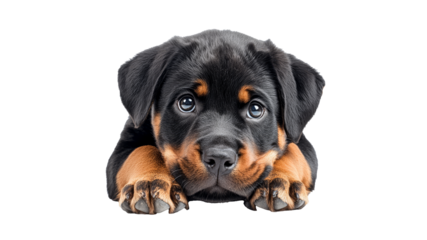 Rottweiler puppy looking curiously at the camera