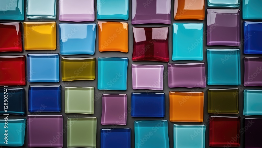 Aufkleber colorful mosaic of glossy glass tiles arranged in a geometric pattern displaying various shapes and 