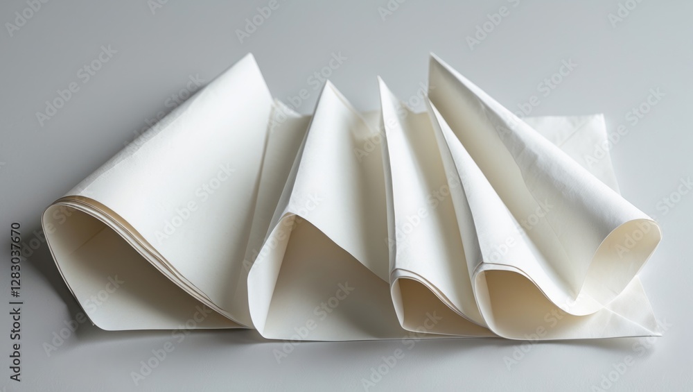 Aufkleber folding technique of a blank white paper sheet displaying elegant curves and textures for creative d