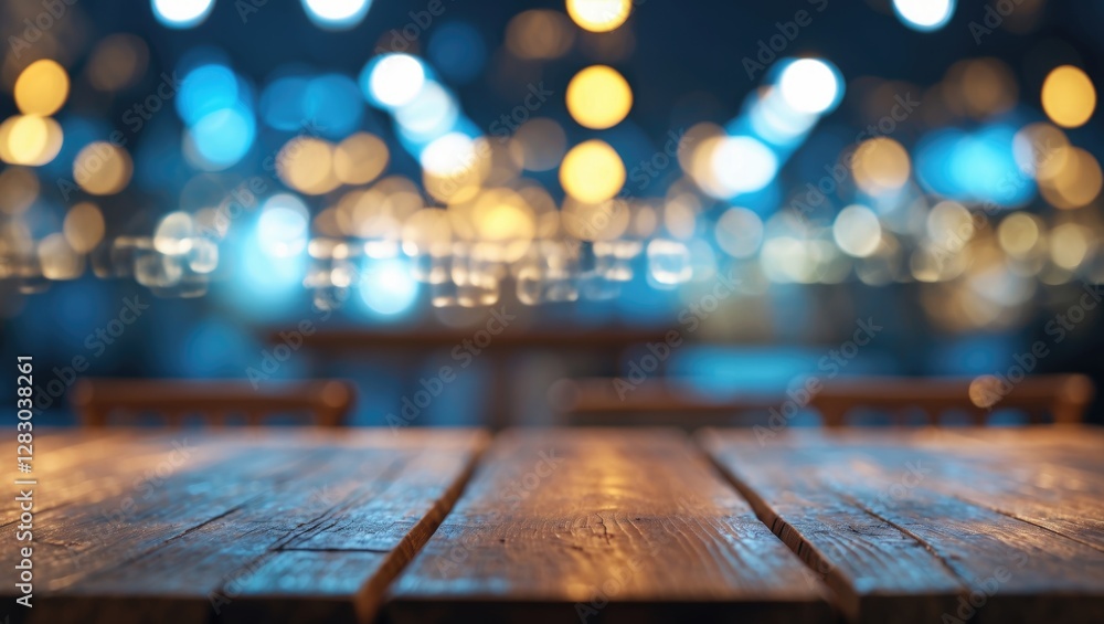 Aufkleber wooden table with blurred bokeh lights background creating a warm and inviting atmosphere ideal for 