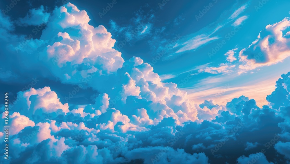 Poster vibrant blue sky with fluffy clouds creating a serene and tranquil atmosphere ideal for backgrounds 