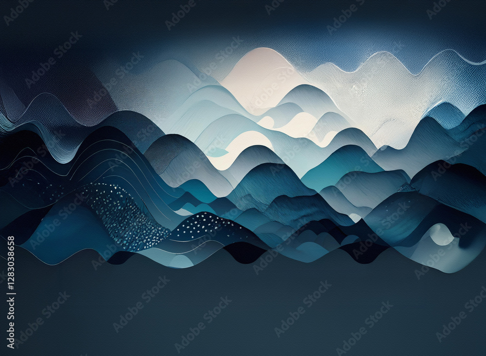 Poster abstract blue wavy layers create a calming background. rhythmic design in shades of blue with textur