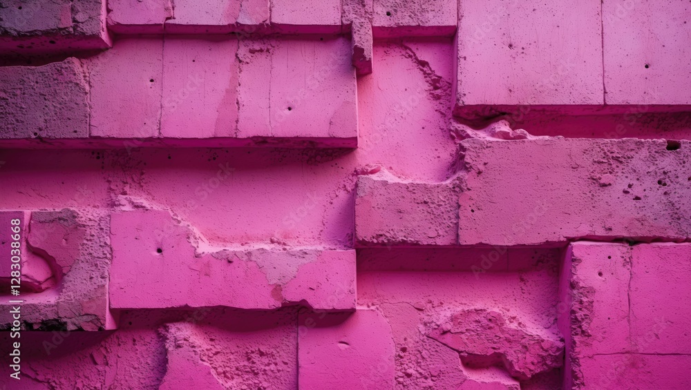 Aufkleber pink textured wall with concrete blocks in varying shades and rough surfaces creating an abstract ba