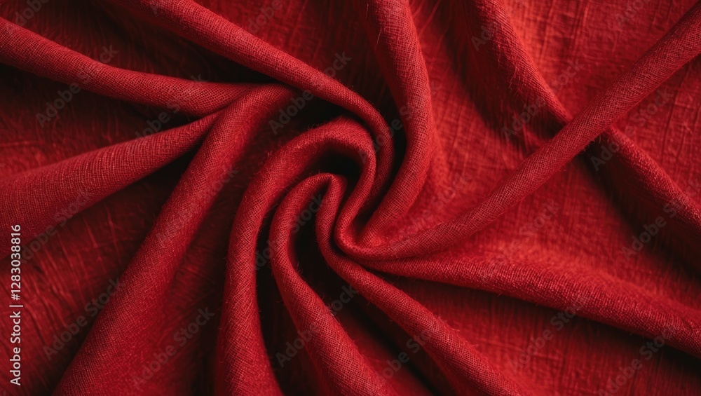 Poster red textured fabric in a spiral pattern showcasing soft material with a rich color depth suitable fo
