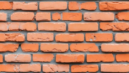 Obraz premium Textured orange brick wall with mortar joint details in a construction or architectural background.