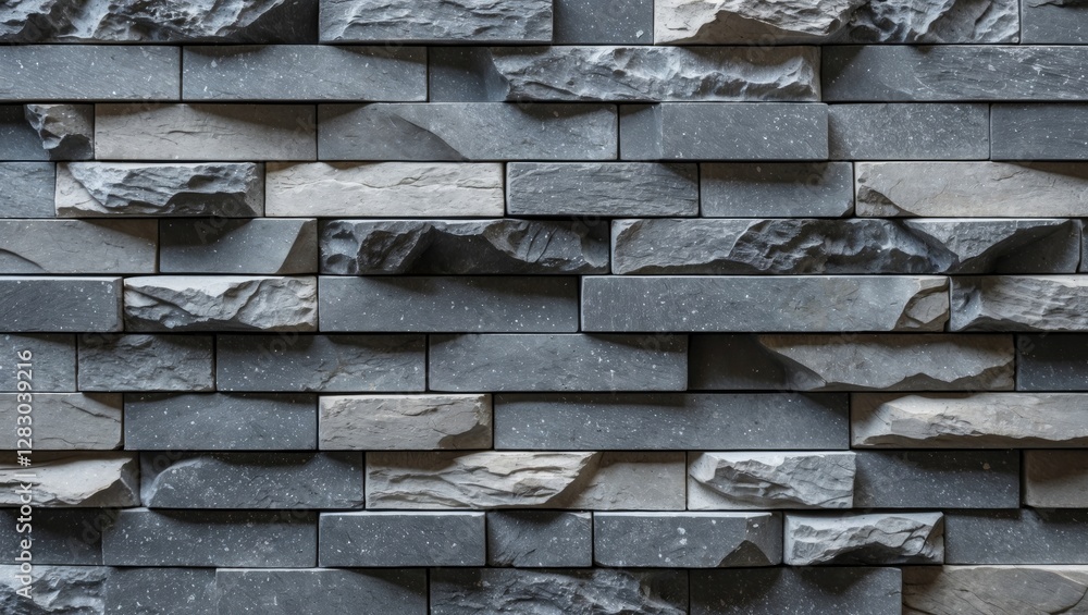 Poster textured stone wall with varying shades of gray featuring smooth and rough surfaces arranged in a mo