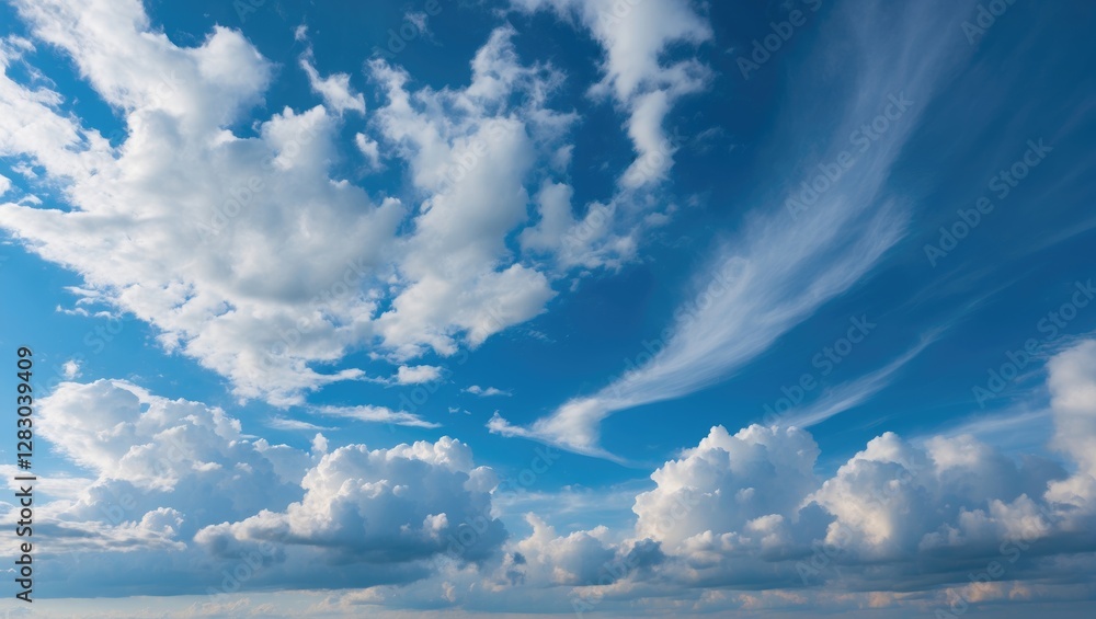 Aufkleber serene panoramic view of a bright blue sky adorned with fluffy white clouds creating a peaceful and 