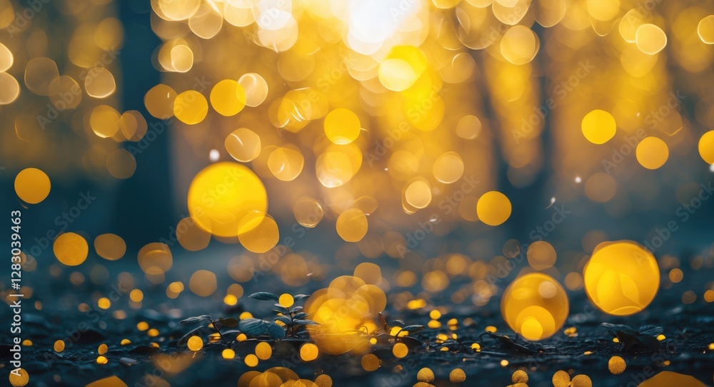 Poster warm golden bokeh background with soft circles of light creating a dreamy nature atmosphere perfect 