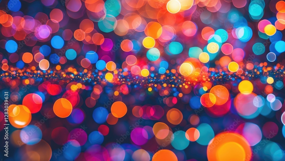 Poster colorful bokeh background with vibrant circles of light in various colors creating a festive and abs