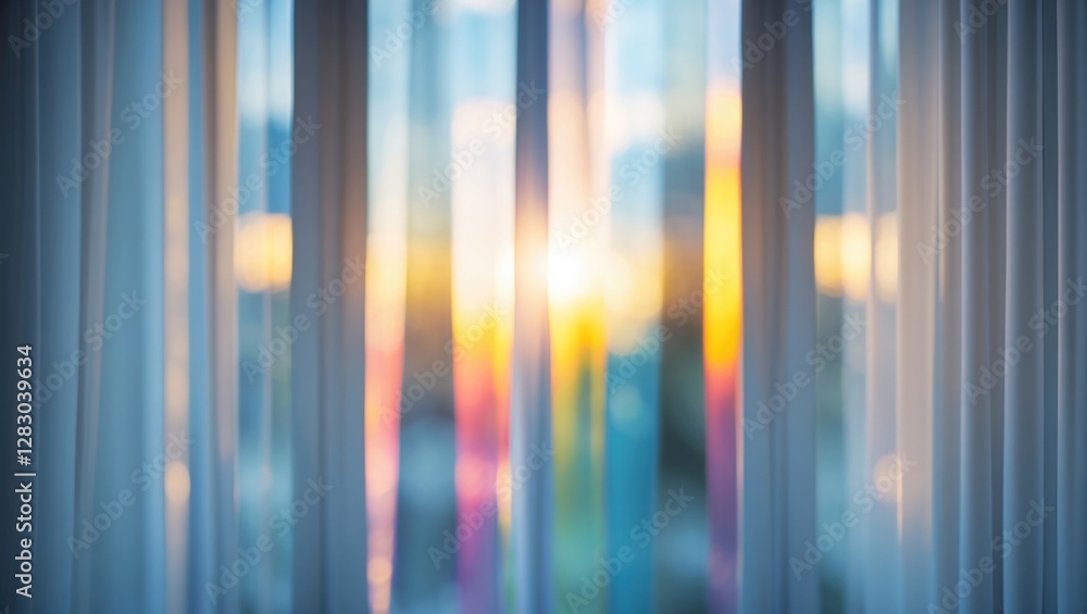 Aufkleber blurred curtains creating an abstract view of colorful sunlight streaming through a window, evoking 