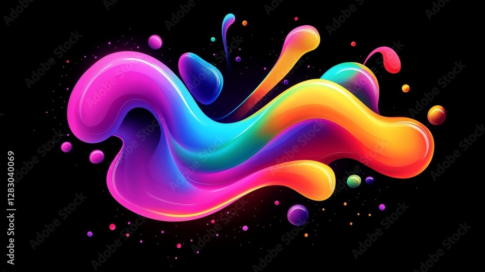 Poster vibrant, rounded shapes in a colorful gradient swirl like liquid. these abstract forms make a modern