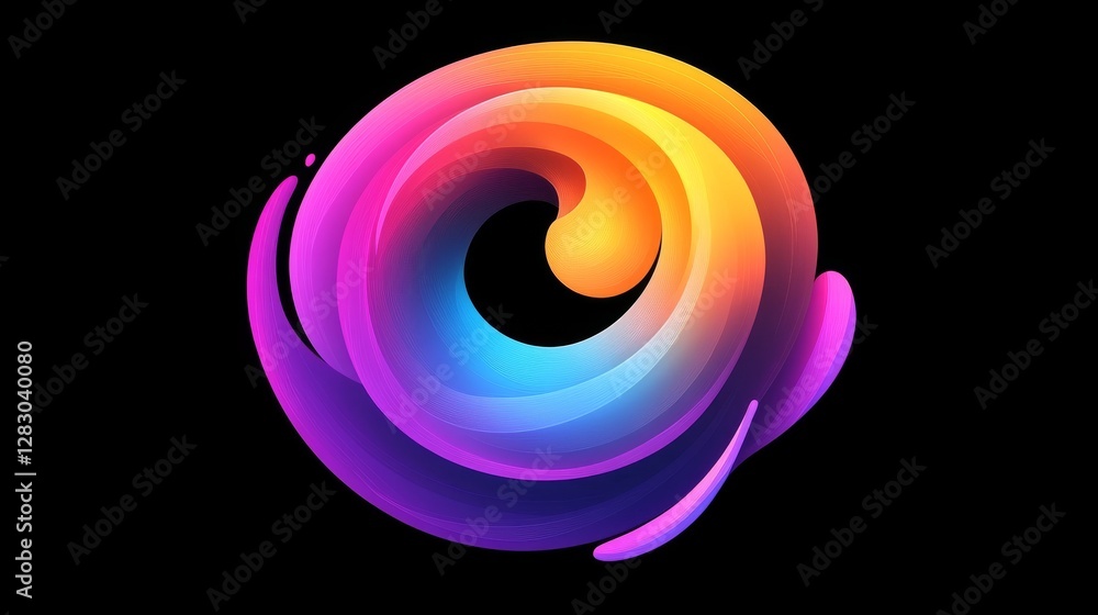 Poster vibrant, rounded shapes in a colorful gradient swirl like liquid. these abstract forms make a modern