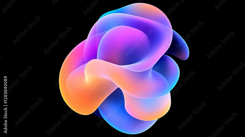 Poster vibrant, rounded shapes in a colorful gradient swirl like liquid. these abstract forms make a modern