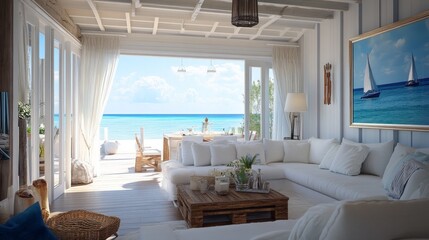Stylish living room with white sofa, wooden items, paintings, decorations, and personal accessories. The room is cozy and well-designed.
