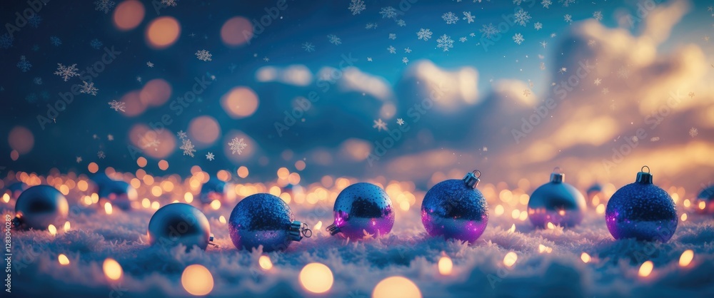 Poster bokeh lights and ornaments creating a festive holiday atmosphere with a dreamy winter backdrop and s