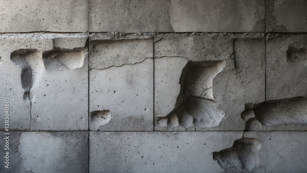 Poster abstract textured concrete wall with weathered surface showcasing irregular patterns and missing sec