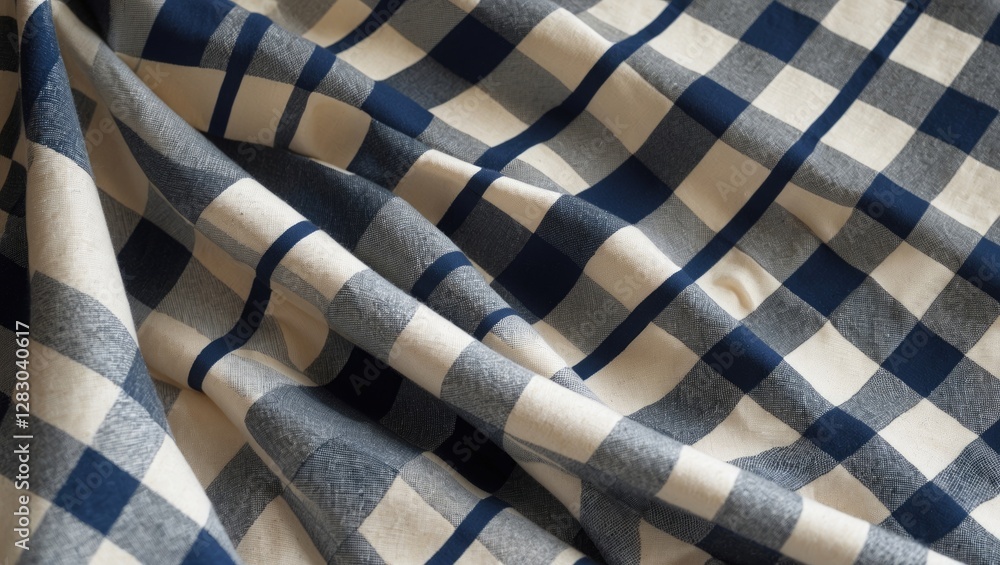 Aufkleber navy and cream checkered fabric with texture draping in soft folds ideal for textile design and home