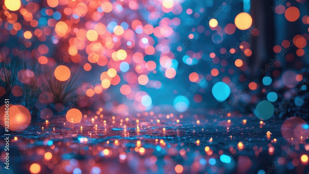 Poster colorful bokeh abstract background with vibrant orbs of light creating a dreamy and festive atmosphe