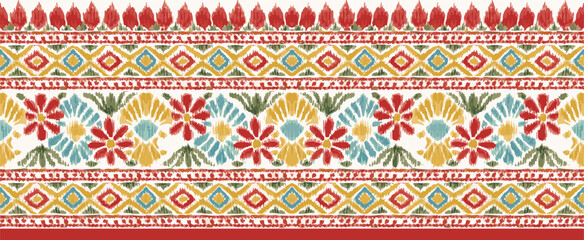 Vector horizontal seamless background with colorful floral border. hand drawn watercolor floral border design. vector design. border design, textile design, digital design. mughal border art.