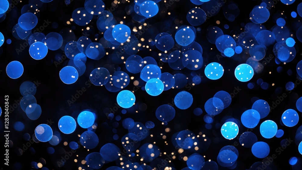Poster blue bokeh lights on dark background creating an abstract visual texture with soft glowing orbs and 
