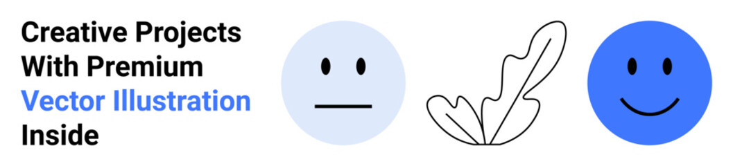 Neutral face, smiling face, and minimal feather line art illustration. Ideal for emotions, creativity, mindfulness, art, marketing, branding education flat landing page banner