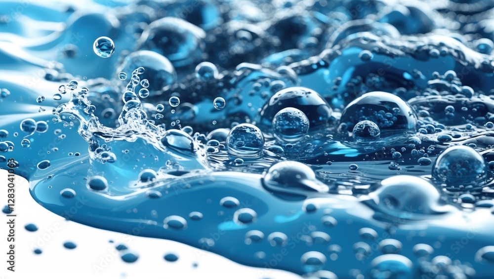 Aufkleber blue water surface with bubbles and splashes creating dynamic texture on a white background for crea