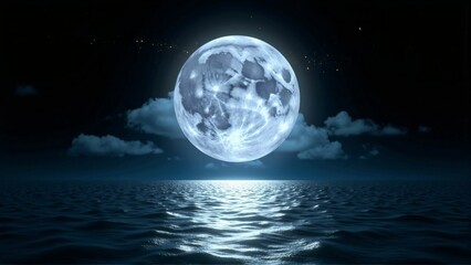 Mystical Moonlit Ocean – Bright Full Moon Illuminating the Dark Waves of the Sea