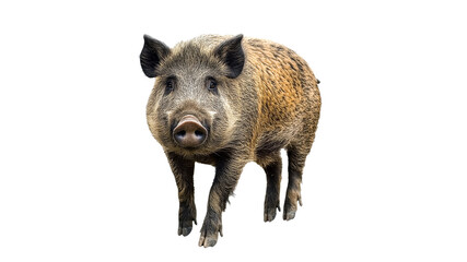 Wild boar walking on white background