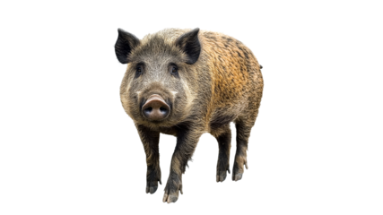Wild boar walking on white background
