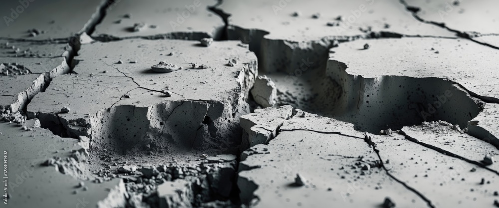 Aufkleber cracked concrete surface with visible fractures and rough texture in a close-up view