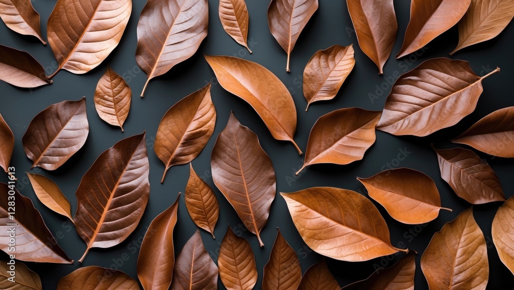 Poster autumn leaf texture composition with varying shades of brown on a dark background ideal for natural 
