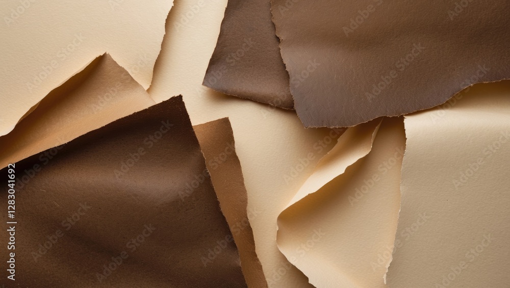 Poster brown and beige textured paper background with torn edges creating an organic layered effect for des