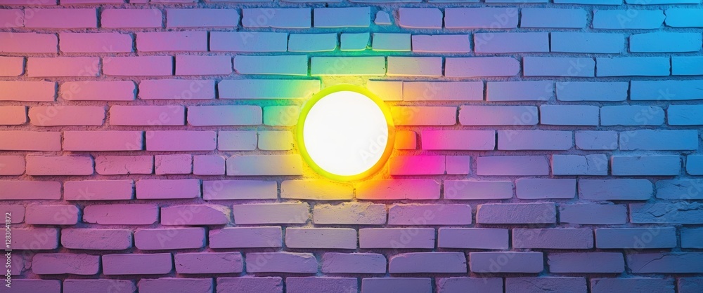 Aufkleber rainbow light effect on white brick wall creating vibrant background texture with colorful illuminat