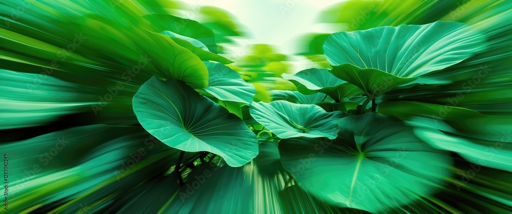 Aufkleber abstract green foliage with large leaves creating a dynamic motion blur effect in a lush natural env